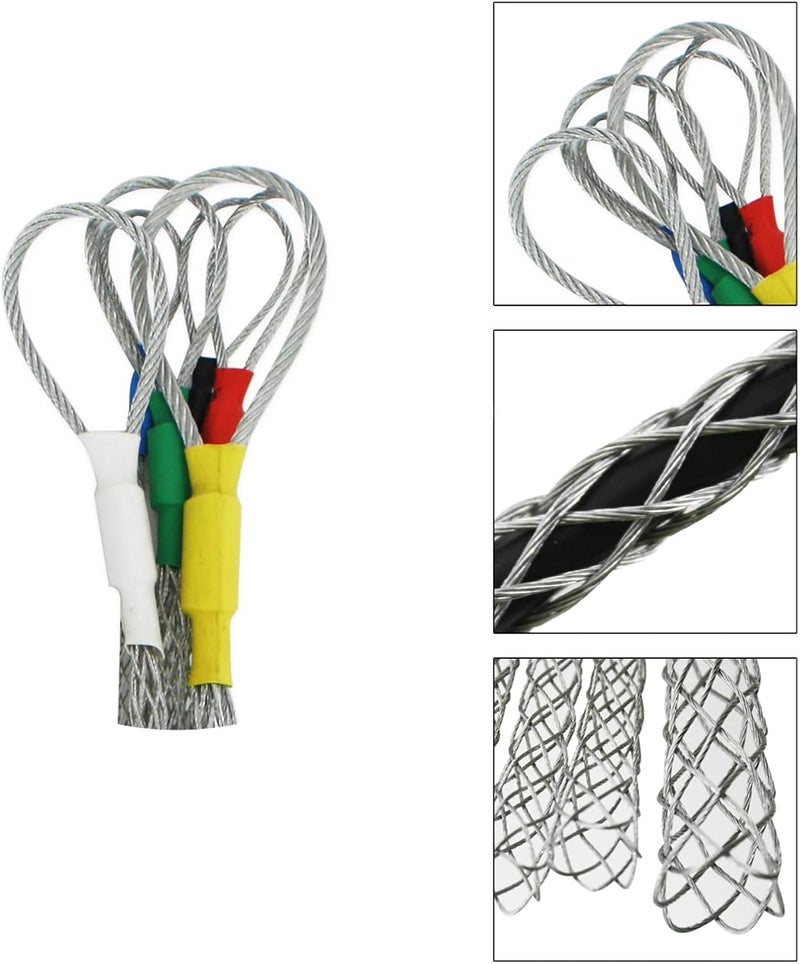 VGongTech Cable Pulling Grip Sock Kit Galvanizing Steel Antislip Pipe Cable Wire Pulling Grips Lassos Set Flexible Eye Mesh Rope Black - Image 5
